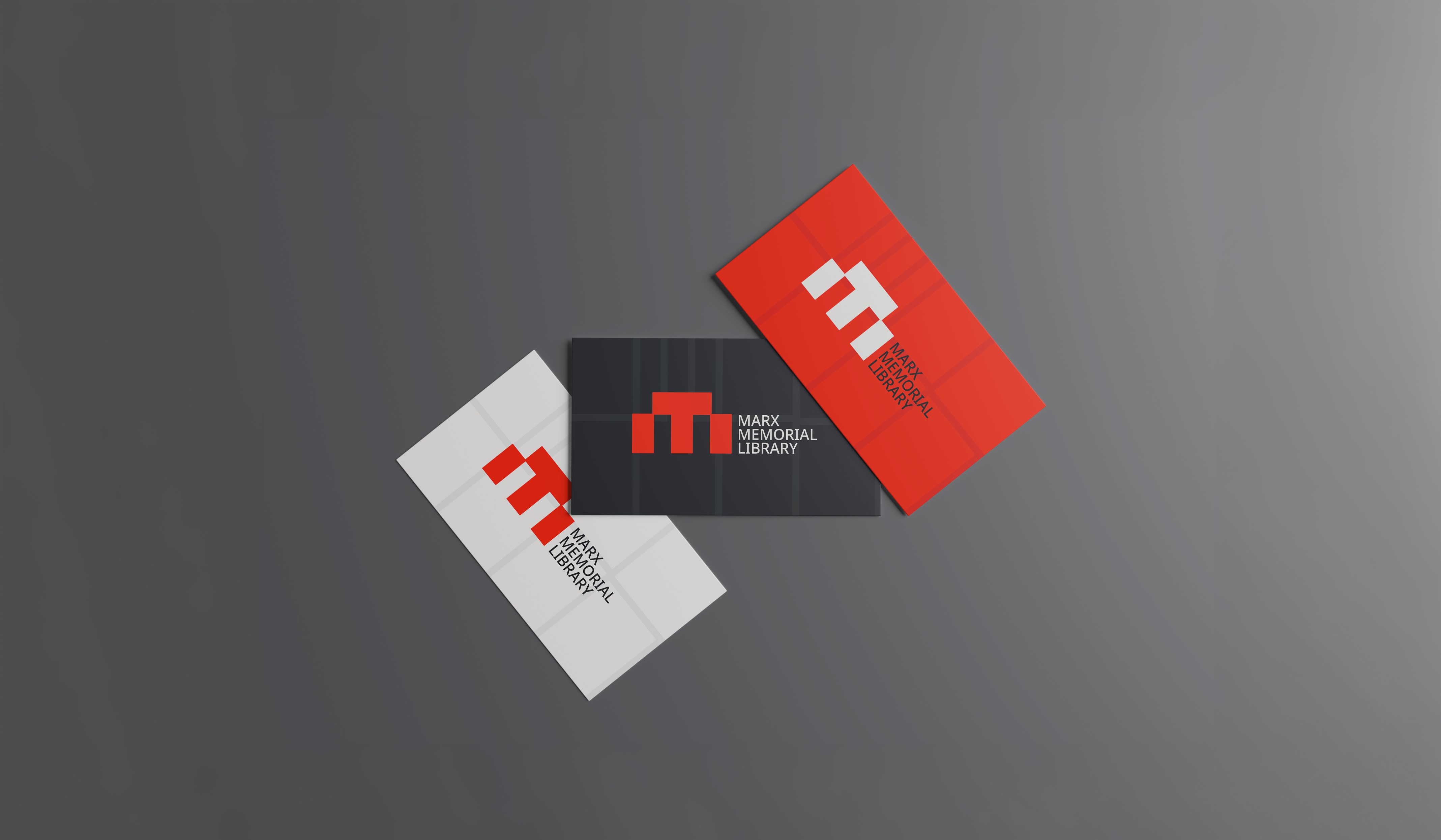 Marx Memorial Library visiting card mockup in white, black and red